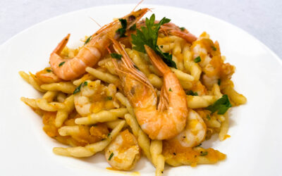 Trofie con zucca e gamberi